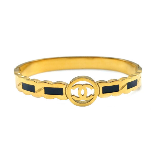 Chanel-inspired gold-plated bracelet with black line